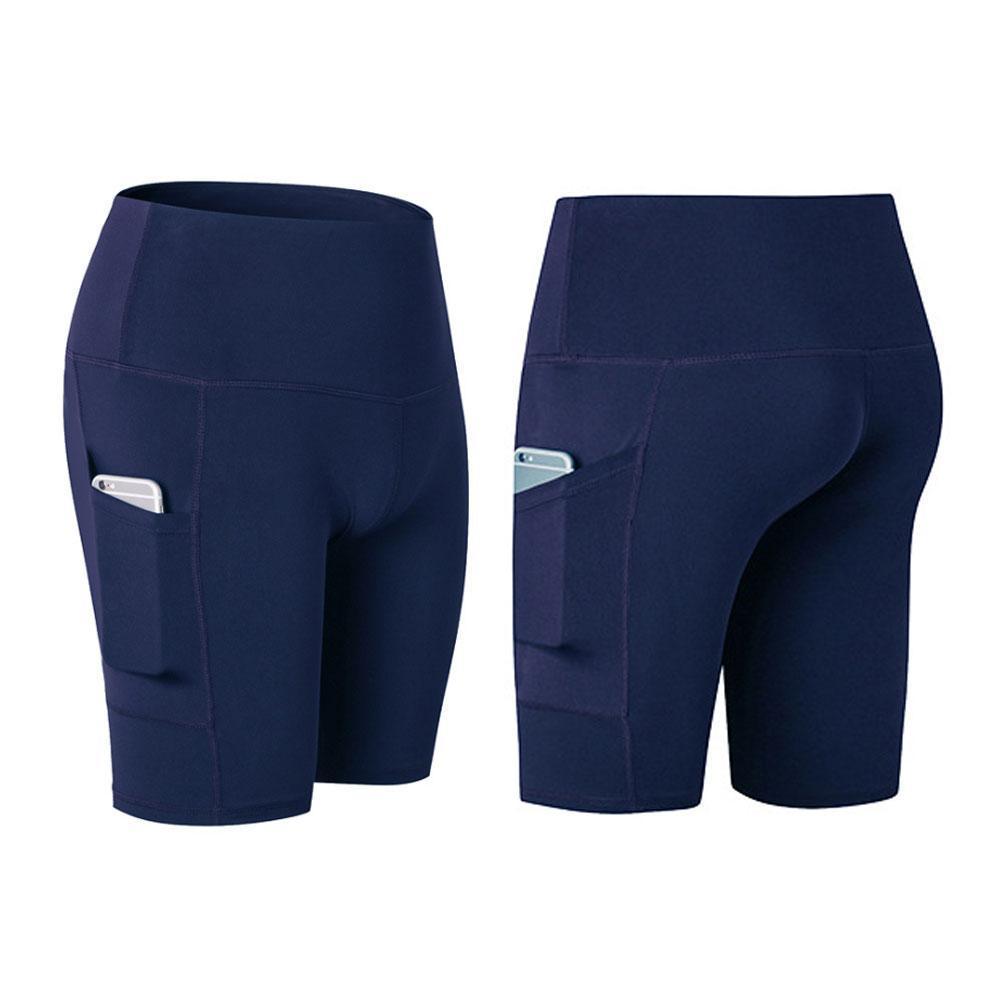 Blaudonau- Hohe Taille Laufen Yoga Shorts Schwarzblau