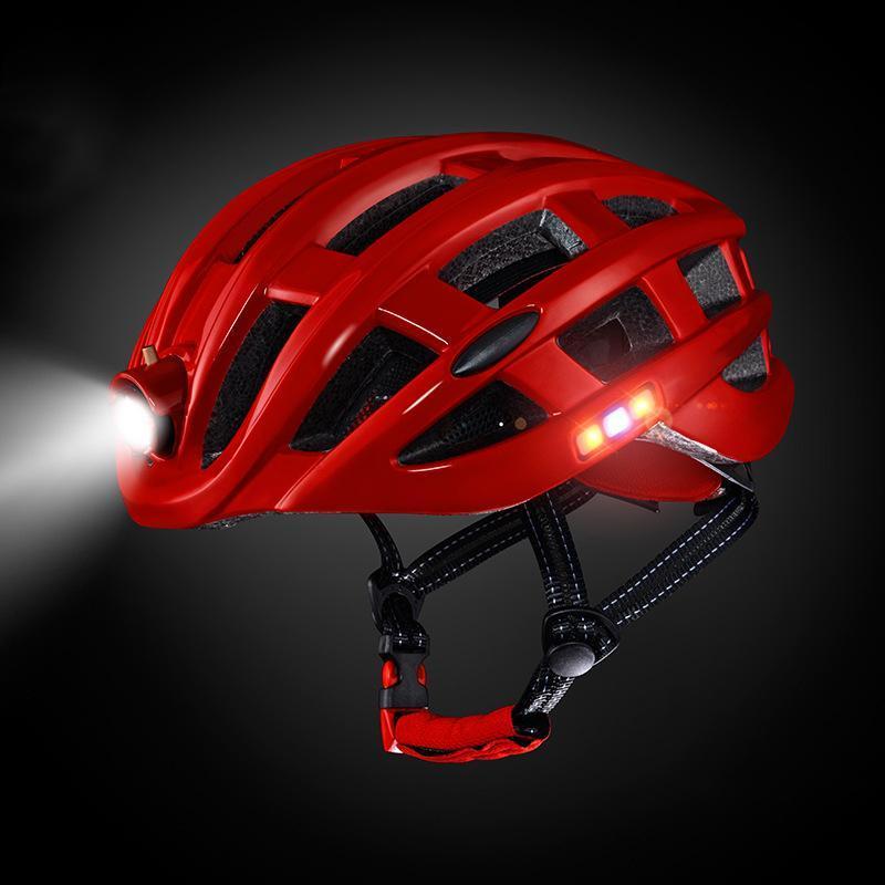 Blaudonau- Erwachsenen Fahrradhelm mit Licht Rot