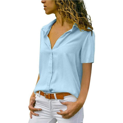 Blaudonau- Damen Lässiges Chiffon-Volltonfarben-T-Shirt Blau