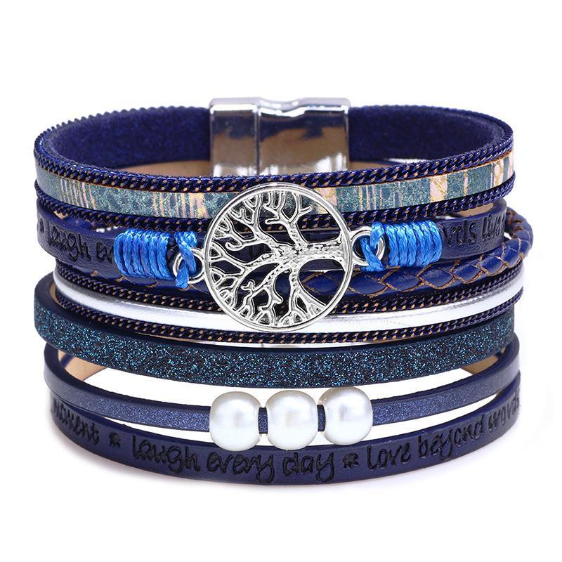 Blaudonau- Baum des Lebens Multi-Ring-Armband mit Perlen