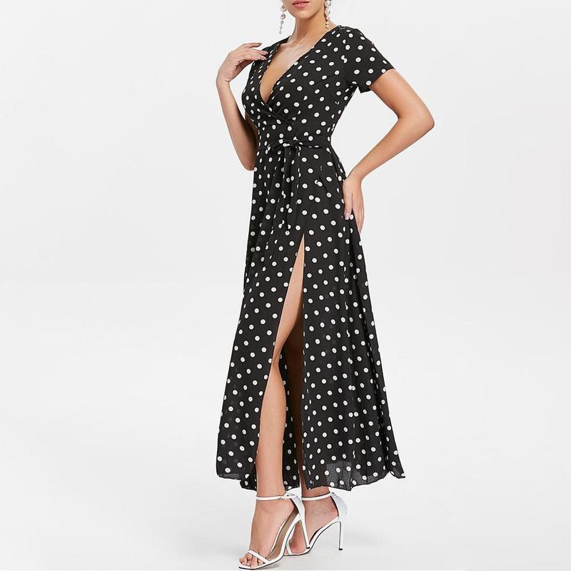 Blaudonau- Gürtel Polka Dot Maxi Kleid