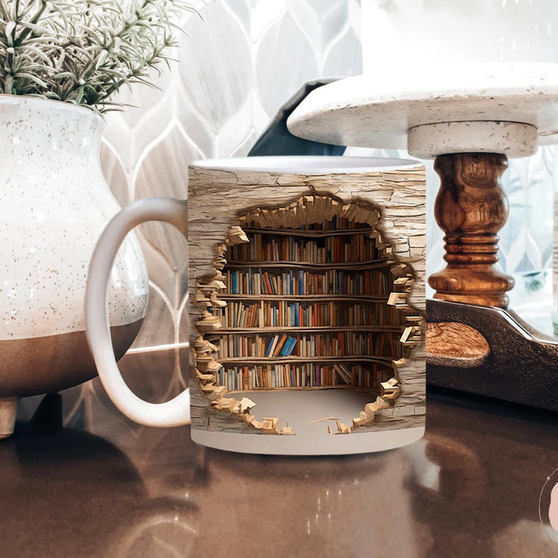 Blaudonau- 3D-Bücherregal-Tasse