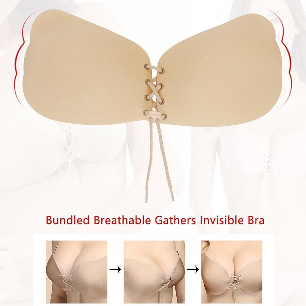 Blaudonau- Frauen trägerlosen Backless Push Up Self Adhesive mit Drawstrings BH/ Invisible Bra