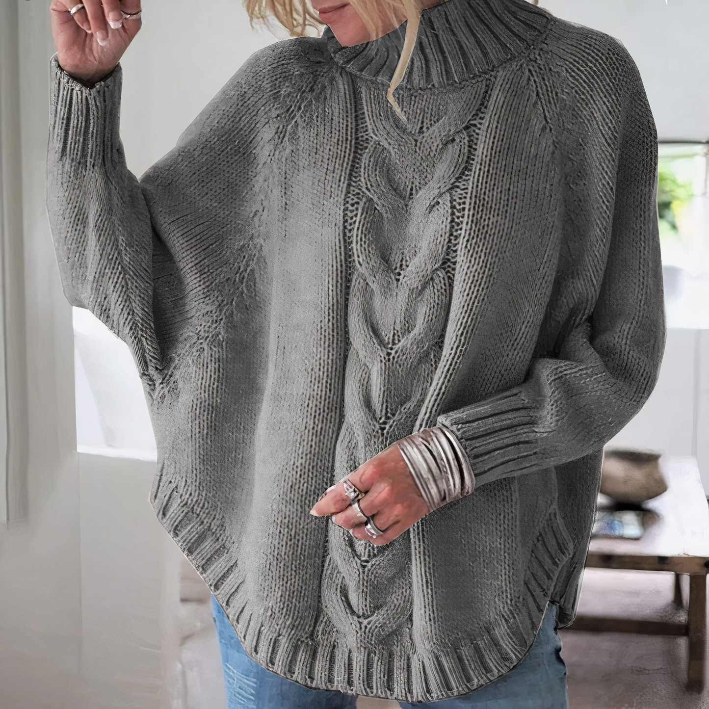 Blaudonau- ARIAH - Strickpullover mit Fledermausärmeln