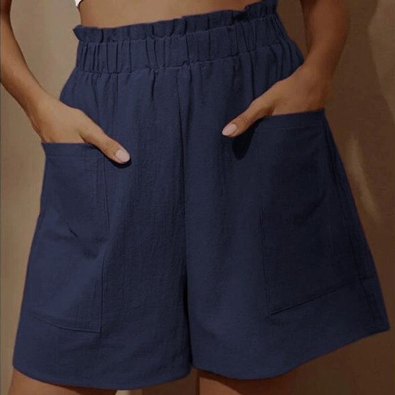 Blaudonau- Einfarbige Lässige Strandshorts Für Damen