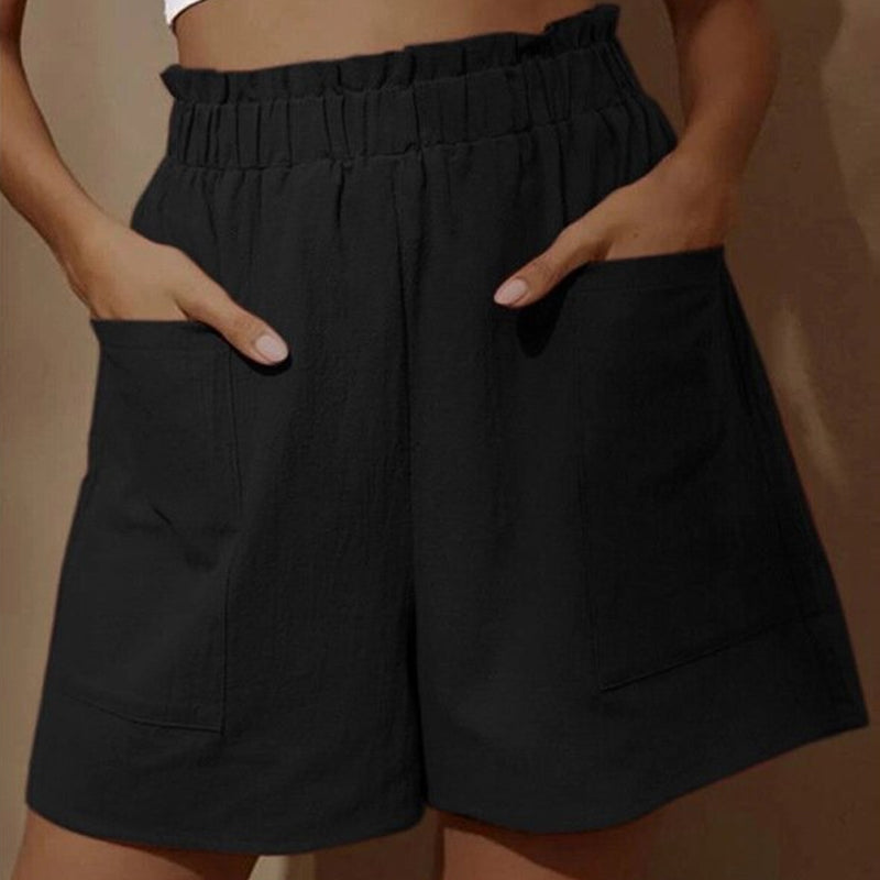 Blaudonau- Einfarbige Lässige Strandshorts Für Damen Schwarz