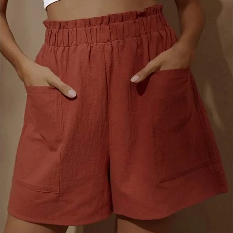 Blaudonau- Einfarbige Lässige Strandshorts Für Damen Rot