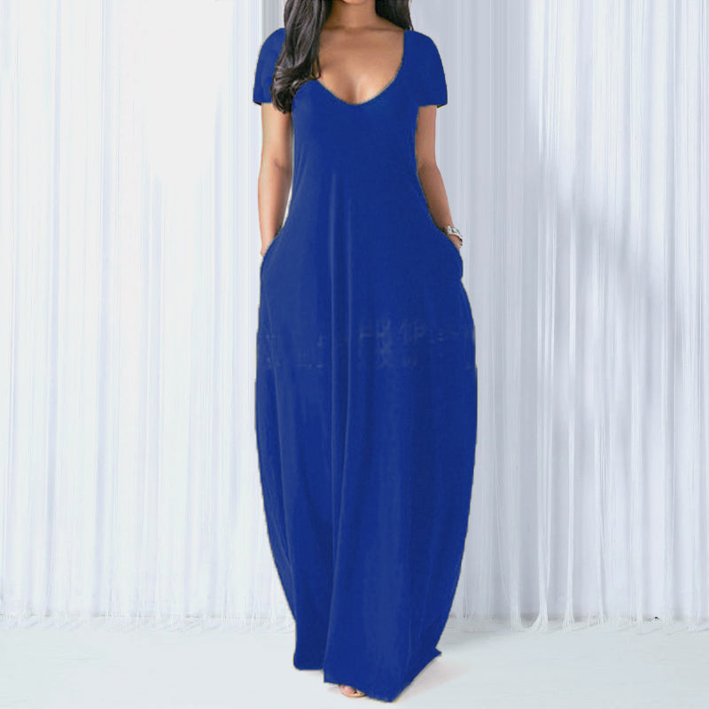 Blaudonau- Einfarbiges Sexy Kleid Mit Tiefem V-Ausschnitt Für Damen Blau