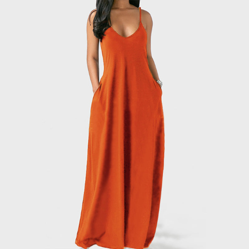 Blaudonau- Einfarbiges Sommer-Strandkleid Mit Strapsen Orange