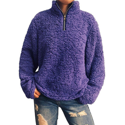 Blaudonau- Zipper Kragen Kunstpelz Teddy Pullover