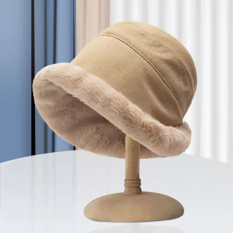 Blaudonau- Dicker Warmer Modischer Plüsch-Fischerhut Beige