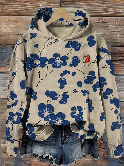 Blaudonau- TESSA - Vintage-Kirschblüten-Kapuzenpullover mit Grafikdruck