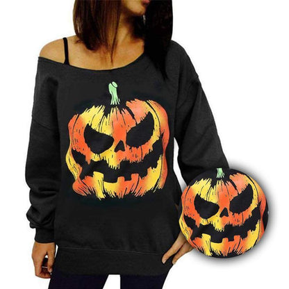 Blaudonau- Damen Halloween Schulterfrei Sweatshirts