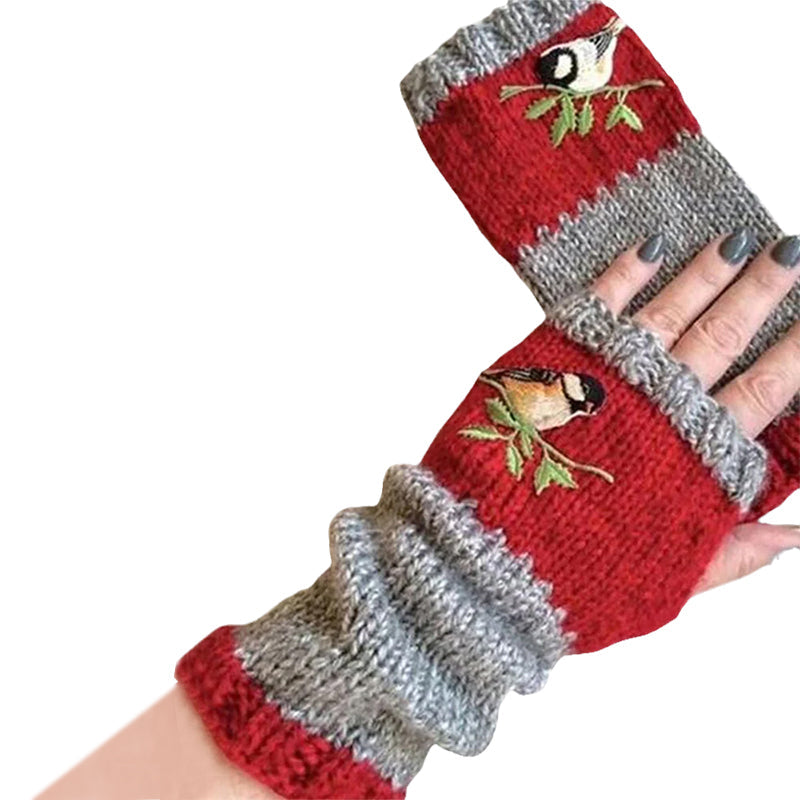 Blaudonau- Warme Handschuhe mit Patchwork-Stickerei