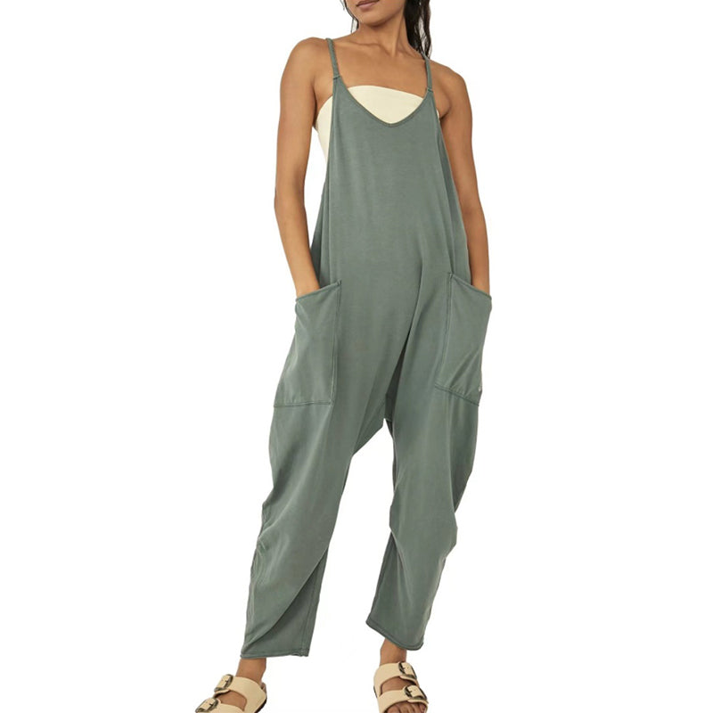 Blaudonau- Solid V-Neck Sling Pocket Jumpsuit