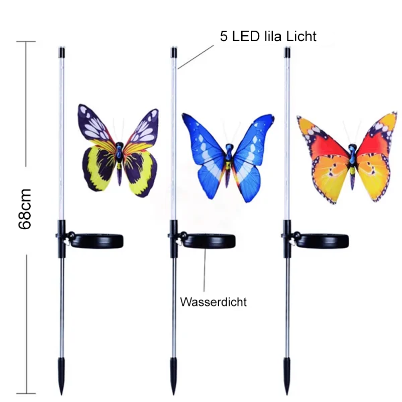 Blaudonau- Solarenergie Schmetterlings Garten dekorative Lichter (3 STÜCKE)