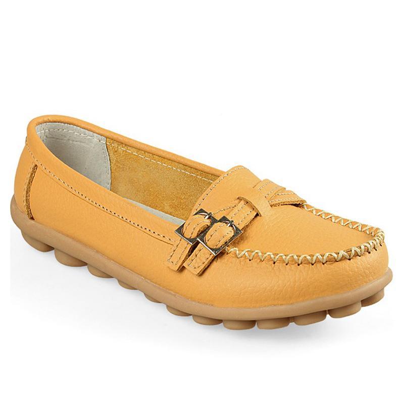 Blaudonau- Damen Leder Slip-on Flache Loafer Schuhe Gelb