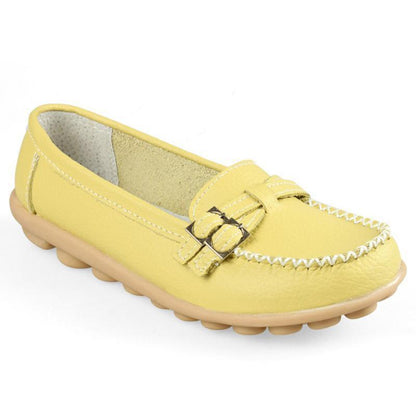 Blaudonau- Damen Leder Slip-on Flache Loafer Schuhe Gelbgrün