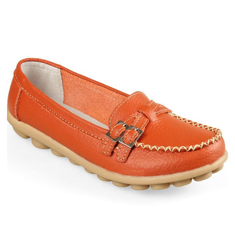 Blaudonau- Damen Leder Slip-on Flache Loafer Schuhe Orange