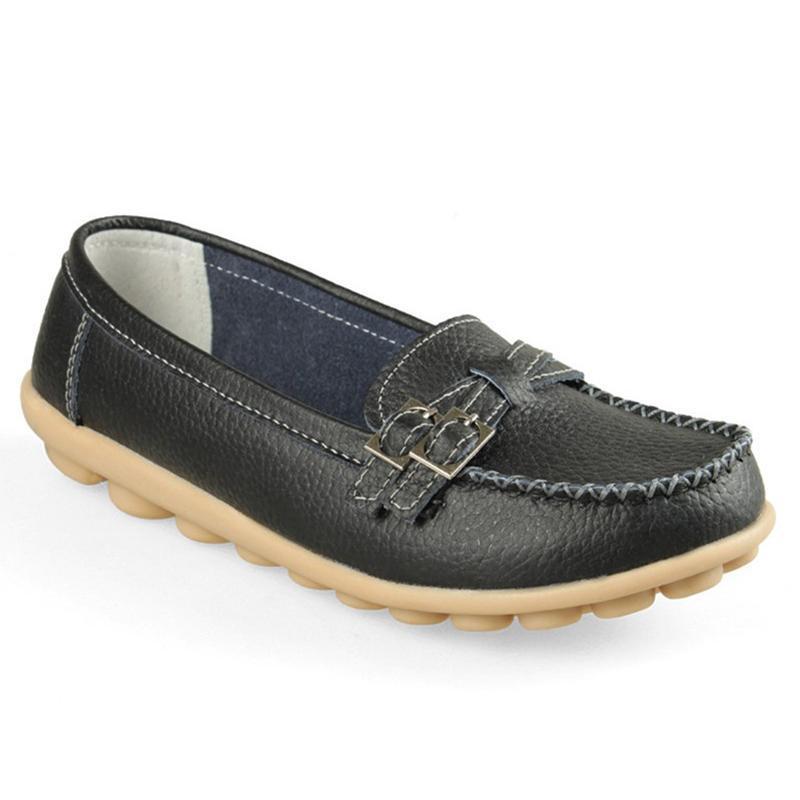 Blaudonau- Damen Leder Slip-on Flache Loafer Schuhe Schwarz