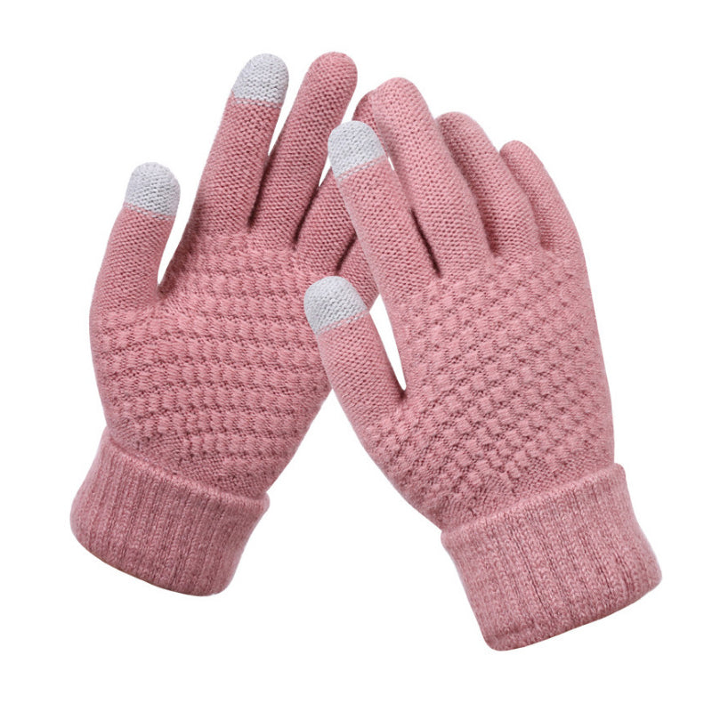 Blaudonau- Milduall Strickhandschuhe Bildschirmberührbare Verdickte Winterhandschuhe Pink