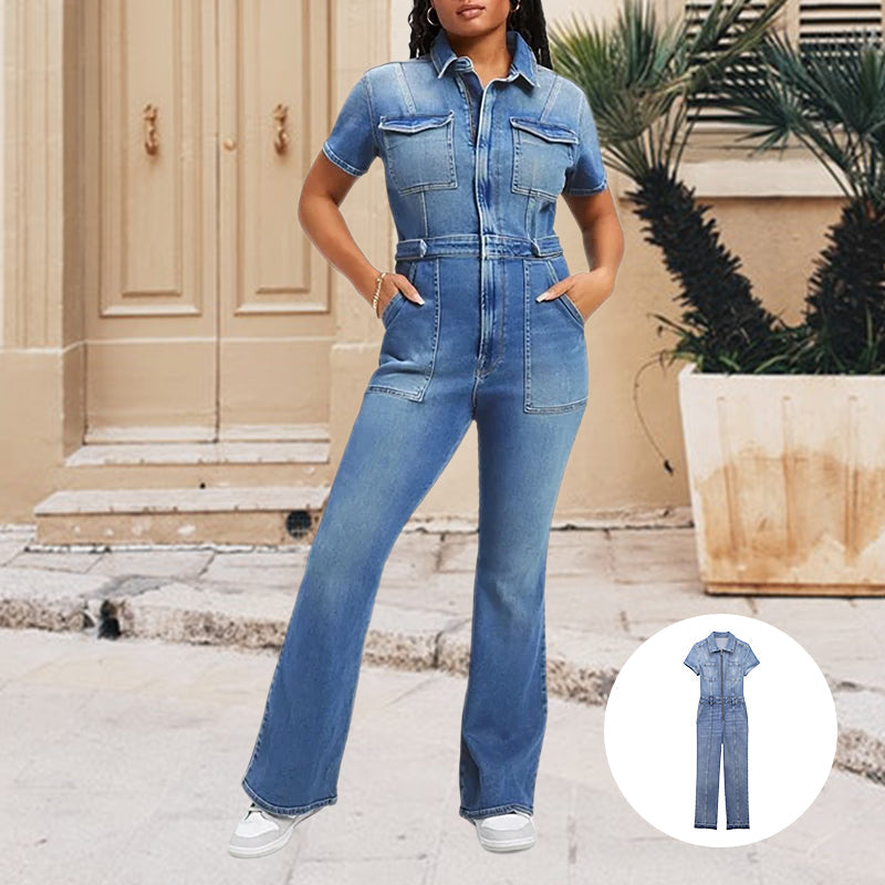 Blaudonau- Schmale Bootcut Denim-Jumpsuit