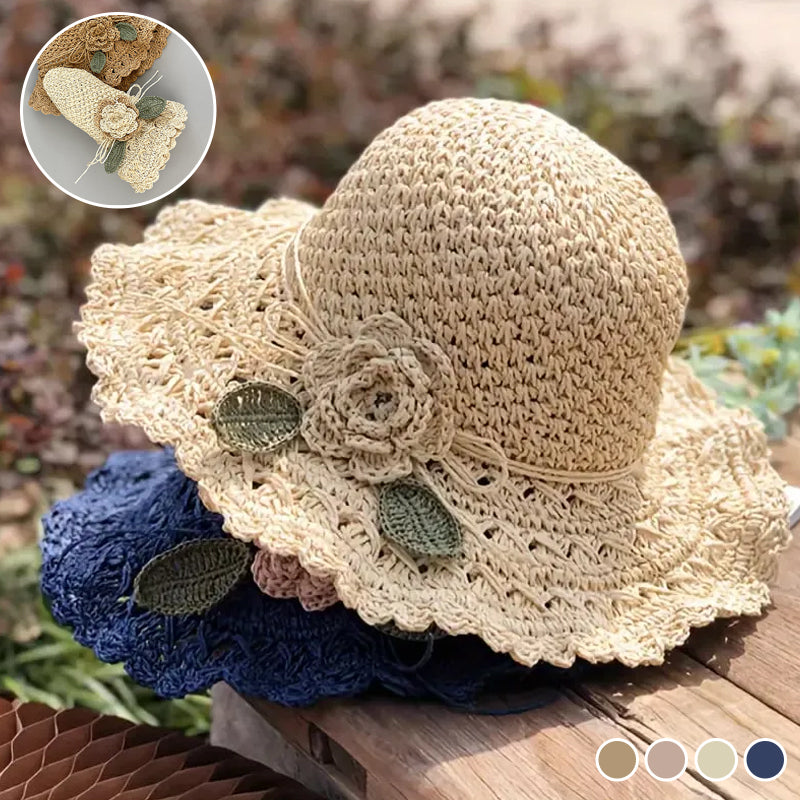 Blaudonau- Elegant Crochet Straw Hat with Ruffle Detail