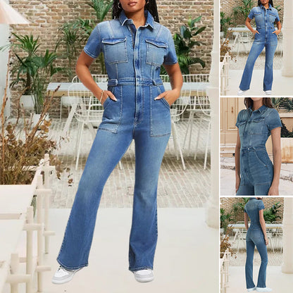 Blaudonau- Schmale Bootcut Denim-Jumpsuit