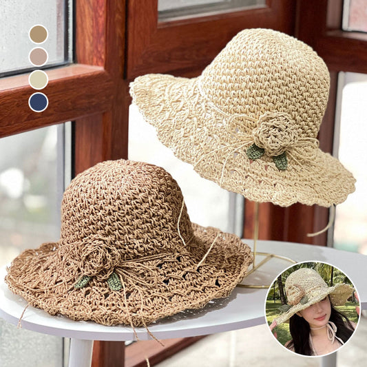 Blaudonau- Elegant Crochet Straw Hat with Ruffle Detail