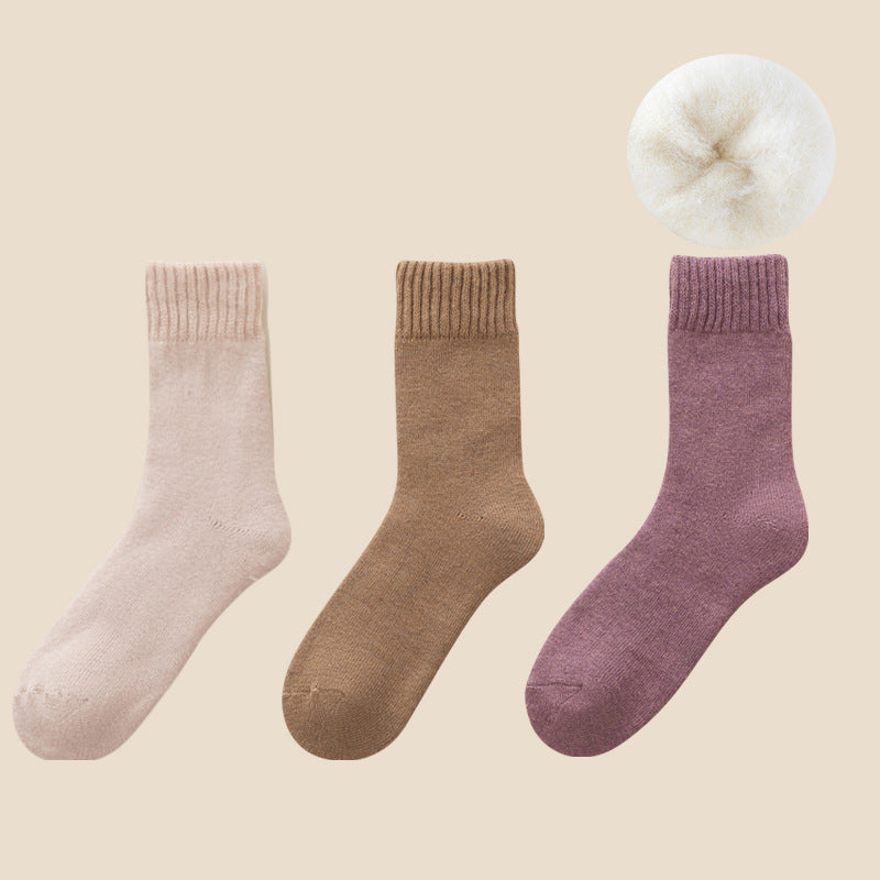 Blaudonau- Kuschelige Unisex-Winter-Thermosocken aus Samt Rosa+Lila+Kaffee 3 Paare