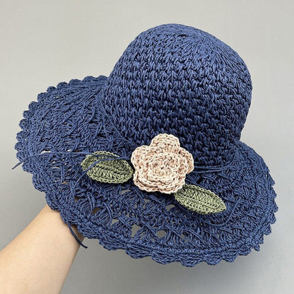 Blaudonau- Elegant Crochet Straw Hat with Ruffle Detail