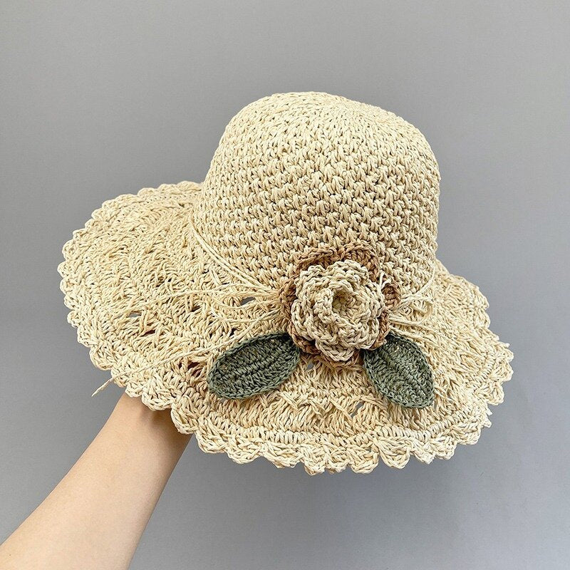 Blaudonau- Elegant Crochet Straw Hat with Ruffle Detail