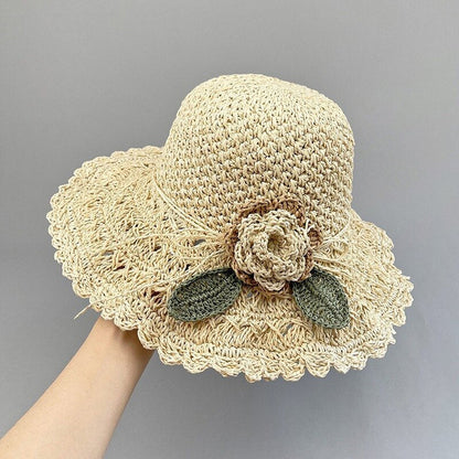 Blaudonau- Elegant Crochet Straw Hat with Ruffle Detail