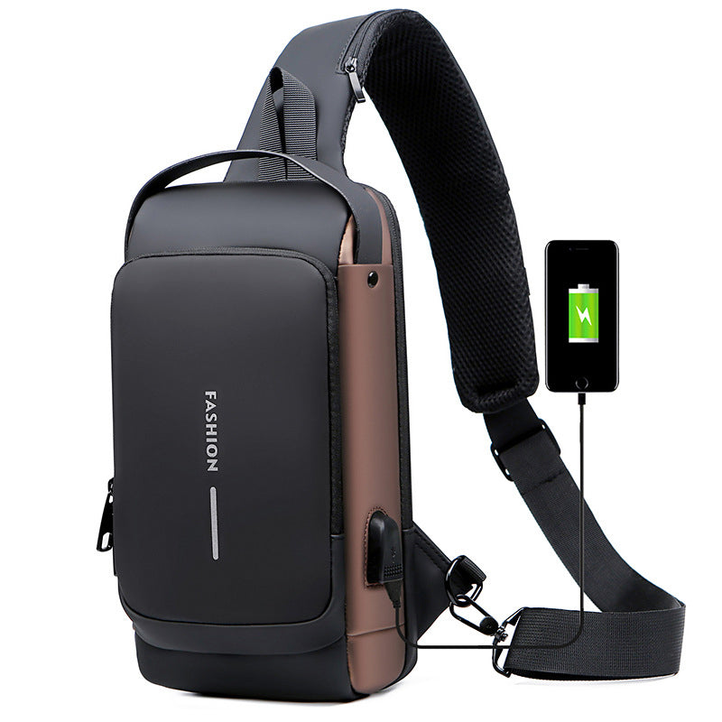 Blaudonau- USB-Ladesport-Sling Anti-Diebstahl-Umhängetasche schwarzbraun