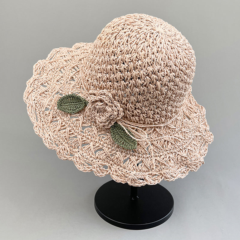 Blaudonau- Elegant Crochet Straw Hat with Ruffle Detail