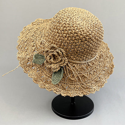 Blaudonau- Elegant Crochet Straw Hat with Ruffle Detail