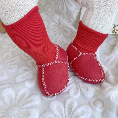 Blaudonau- Warme Pelz-Babysocken rot